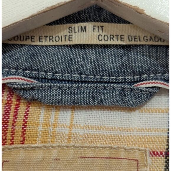 Levi's Men's Medium Western Cowboy Pearl Snap Plaid Long Sleeve Shirt Blue Rust - Picture 5 of 6